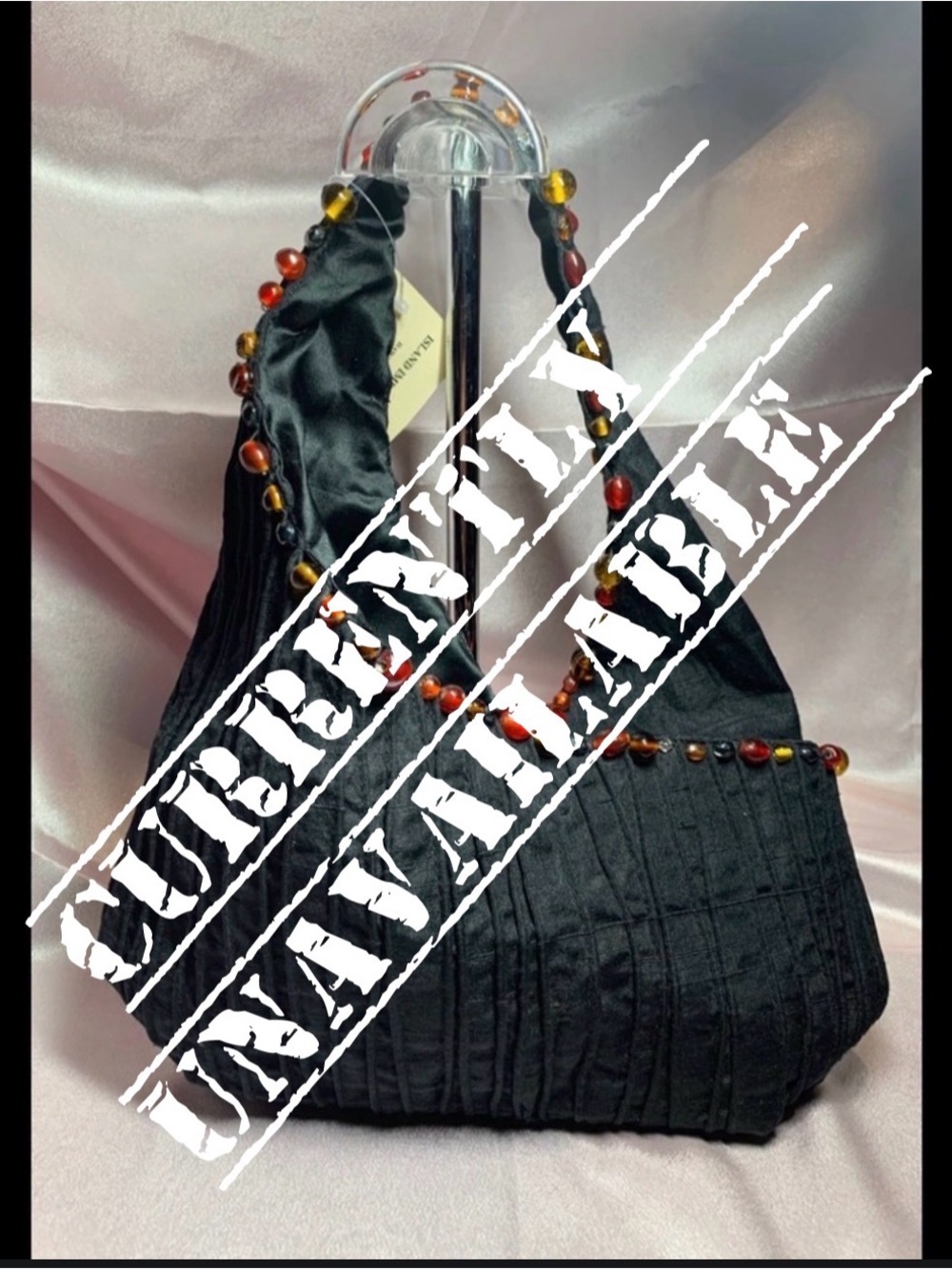Black ribbed purse with glass bead trim